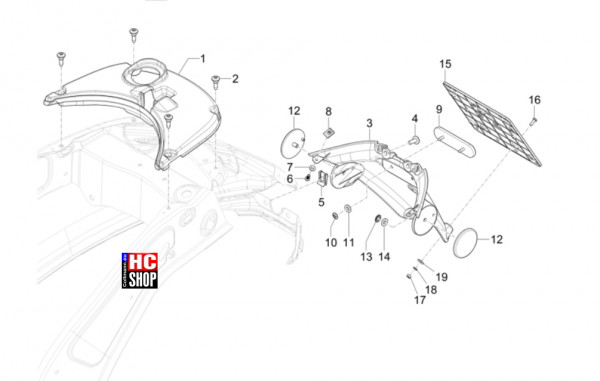 Vespa Primavera 50 E5 Officina 8 - Fahrgestell-Karosserie - Hinterabdeckung-Kotflügellappen