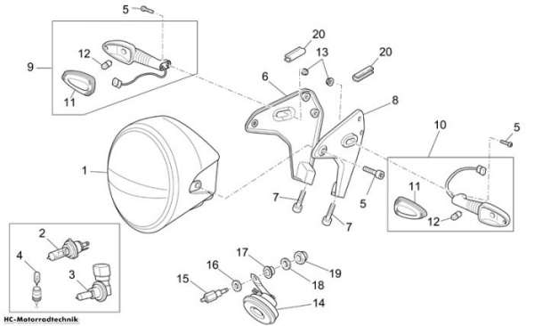Moto Guzzi Frontscheinwerfer/Hupe Breva V IE 850