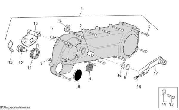 Aprilia Getriebedeckel Scarabeo 2T E2 eng.Piaggio 50