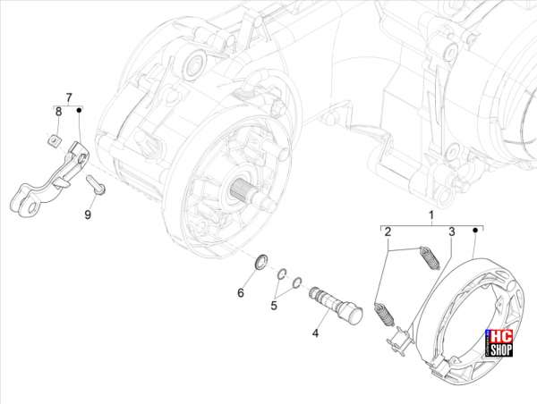 Vespa Primavera 50 E5 Motor Hinterbremse - Bremsbackensatz