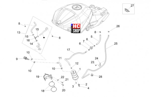 Aprilia Tuono V4 Factory 1100 E5+ - Tank - Benzindampfrückf.-Anlage