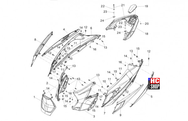 Aprilia SXR 50 E5+ - Fahrgestell-Karosserie - Seitenabdeckung-Spoiler
