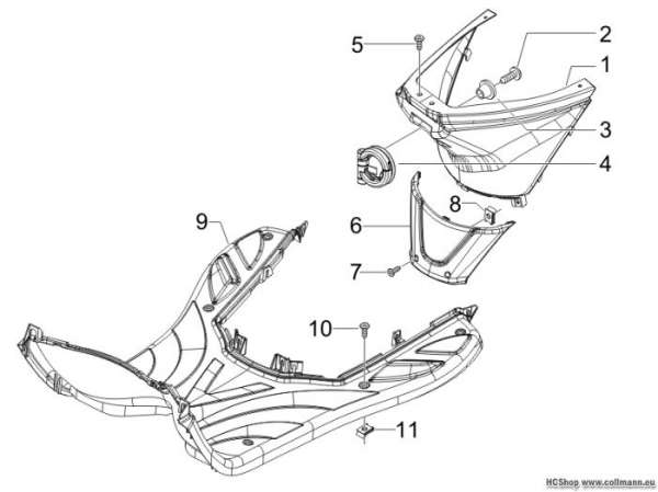 Piaggio Mittlere Verkleidung - Fußraster Fly 50 4T