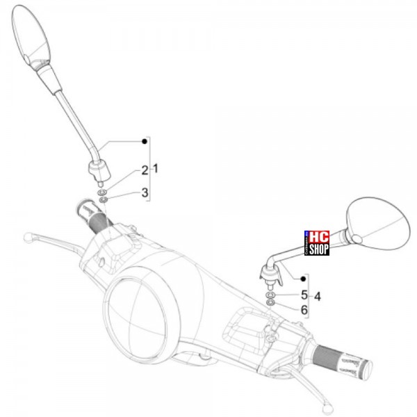 Vespa Elettrica 70KmH E5 Karosserie - Rückspiegel
