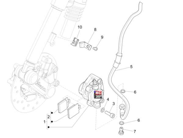 VESPA Sprint 50 E5 Bremsanlage Bremschlauch - Bremszangen