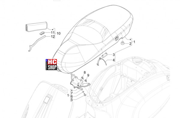 Vespa Sprint Elettrica 45 KM/H - Fahrgestell-Plastformteil-Karosserien - Sattel-Werkzeugtasche