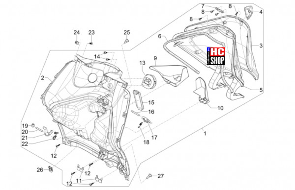 Piaggio Liberty 125 iget E5+ - Fahrgestell-Karosserie - Vorderes Handschuhfach-Schild Rückseite