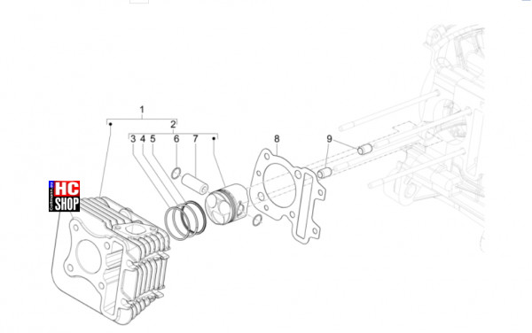 Vespa Sprint S 50 E5 - Motor - Einheit Zylinder-Kolben-Kolbenbolzen