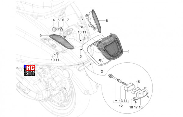 Vespa Primavera 50 TECH E5 - Elektrische Anlage - Hinterleuchten-Blinkleuchten