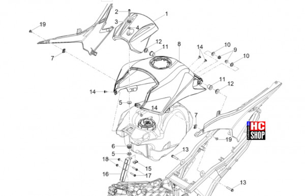 Aprilia RS 125 E5+ - Aufbau - Tankabdeckung