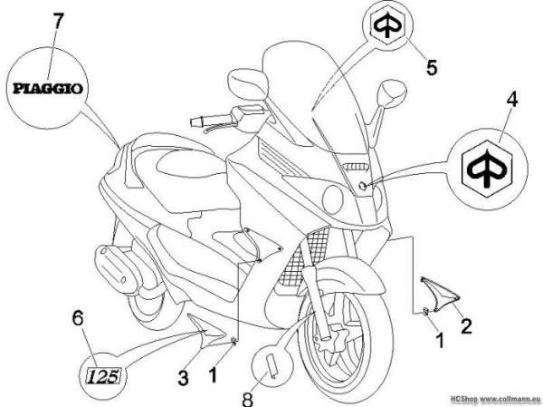 Piaggio Plaketten - Verzierungen X8 125