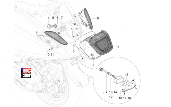 Vespa Sprint S 50 E5 - Elektrische Anlage - Hinterleuchten-Blinkleuchten