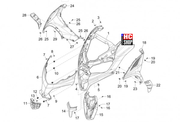 Piaggio MP3 310 HPE Sport E5+ - Fahrgestell-Karosserie - Frontschild