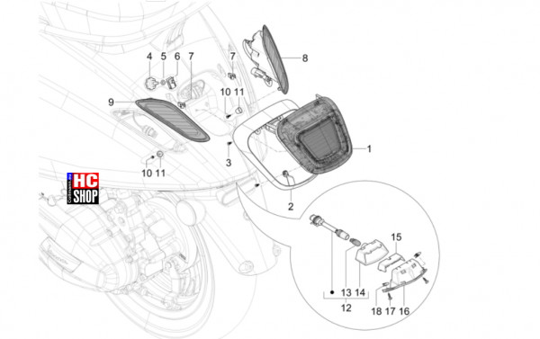 Vespa Sprint S 125 E5+ - Elektrische Anlage - Hinterleuchten-Blinkleuchten