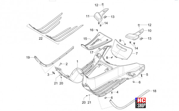 Vespa Primavera 125 TECH E5 - Fahrgestell-Karosserie - Mittlere Verkleidung-Fußrasten