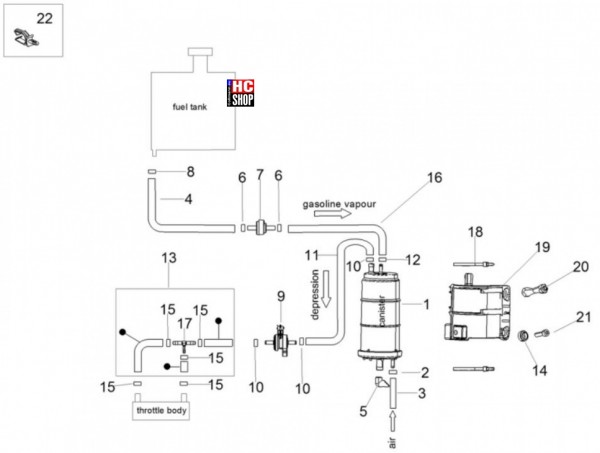 Aprilia Tuono V4 Factory 1100 E5 - Tank - Benzindampfrückf.-Anlage