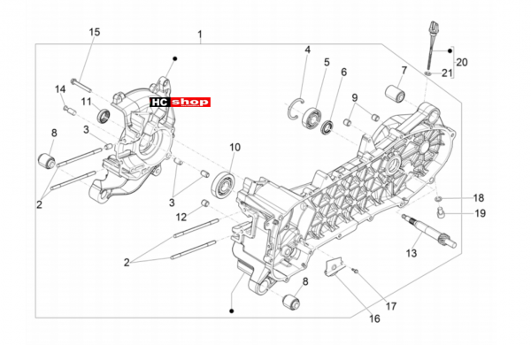 Vespa Primavera 50 4T E5 Motor Kurbelwellengehäuse