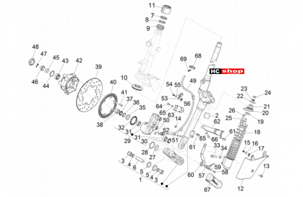 Vespa GTV 300 HPE E4 ABS Radaufhängungen Gabelleitung