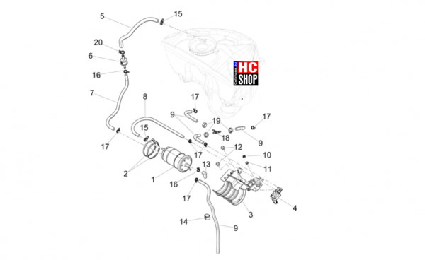 Aprilia RS 457 8V E5 - Tank - Benzindampfrückf.-Anlage