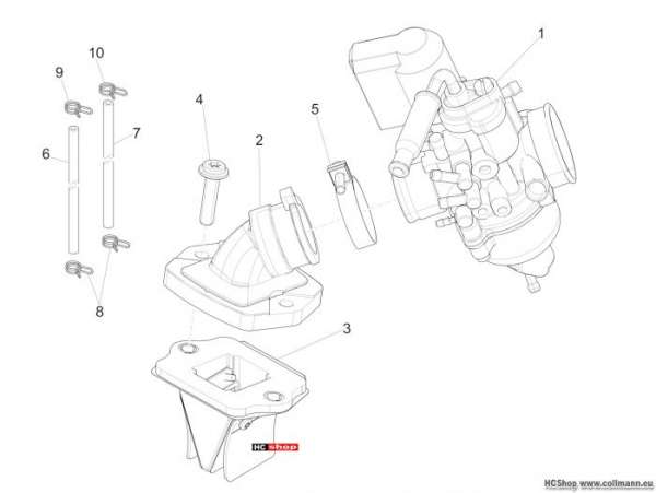 Piaggio Vergaser, komplett - Ansaugstutzen NRG 50 DD