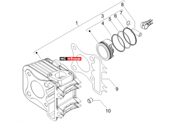 Vespa LX 50 4T Motor Einheit Zylinder-Kolben-Kolbenbolzen