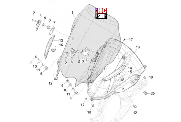 Piaggio MP3 310 HPE Sport E5+ - Fahrgestell-Karosserie - Windschutzscheibe-Scheiben