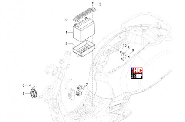Vespa GTS 310 E5+ Classic-Super-Super Sport - Elektrische Anlage - Fernschalter-Batterie-Hupe