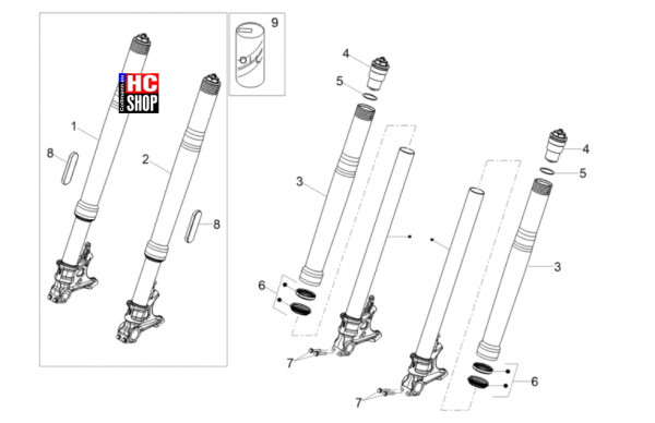Moto Guzzi V100 Mandello Wind Tunnel E5+ - Radaufhängungen - Vordergabel Ohlins