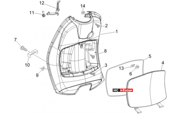 Vespa LX 50 4T Fahrgestell Vorderes Handschuhfach