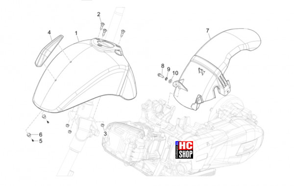 Vespa Primavera 50 E5 Officina 8 - Fahrgestell-Karosserie - Radgehäuse-Radkotflügel