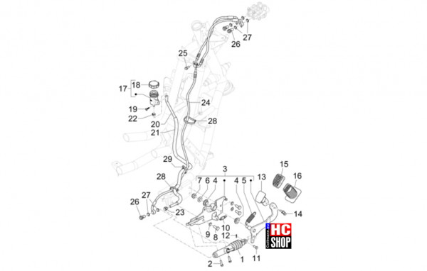 Piaggio MP3 310 HPE Sport E5+ - Bremsanlage-Bowdenzüge - Steuerpedal-Hebel