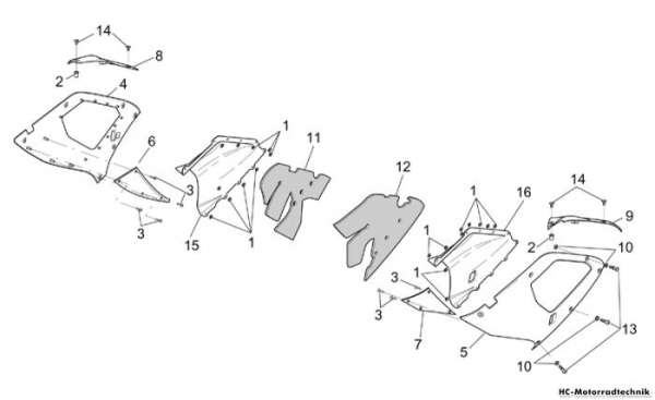 Aprilia Mittlerer Aufbau - Oberer Rümpfe RSV 1000