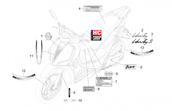 Piaggio Liberty 125 iget E5+ - Fahrgestell-Karosserie - Plaketten-Verzierungen