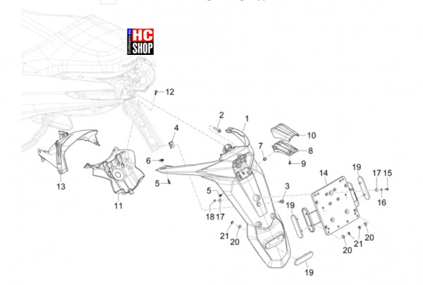 Piaggio MP3 310 HPE Sport E5+ - Fahrgestell-Karosserie - Hinterabdeckung-Kotflügellappen