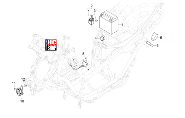 Piaggio MP3 310 HPE Sport E5+ - Elektrische Anlage - Fernschalter-Batterie-Hupe