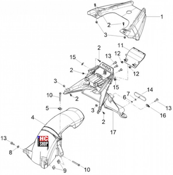 Aprilia SXR 50 - Aufbau - Hinteres Schutzblech