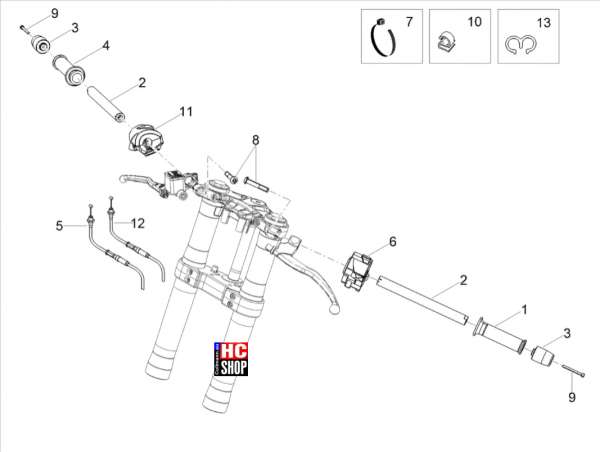 Aprilia RS 125 ABS E5 - Lenkstange Schaltungen - Lenkstange