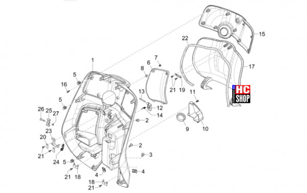 Vespa Sprint S 125 E5+ - Fahrgestell-Karosserie - Vorderes Handschuhfach-Schild Rückseite