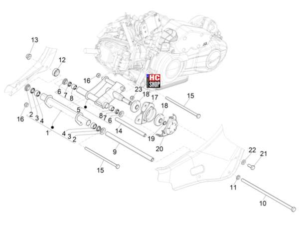 Vespa Primavera 125 E5 Radaufhängung Schwingarm