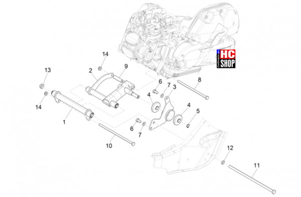 Vespa GTS 125 E5 Super-Super Sport-Super Tech - Radaufhängungen - Schwingarm