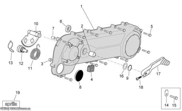 Aprilia Getriebedeckel Scarabeo 2T E2 eng.Piaggio 50