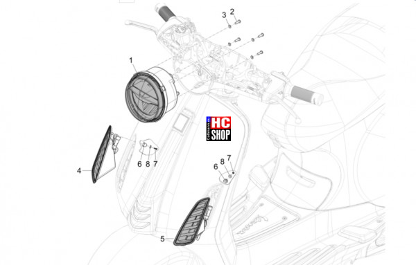 Vespa Primavera 50 TECH E5 - Elektrische Anlage - Vorderleuchten-Blinkleuchten