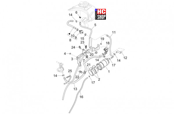 Vespa GTS 125 E5 Super-Super Sport-Super Tech - Fahrgestell-Karosserie - Verdunstungsschutz-Anlage
