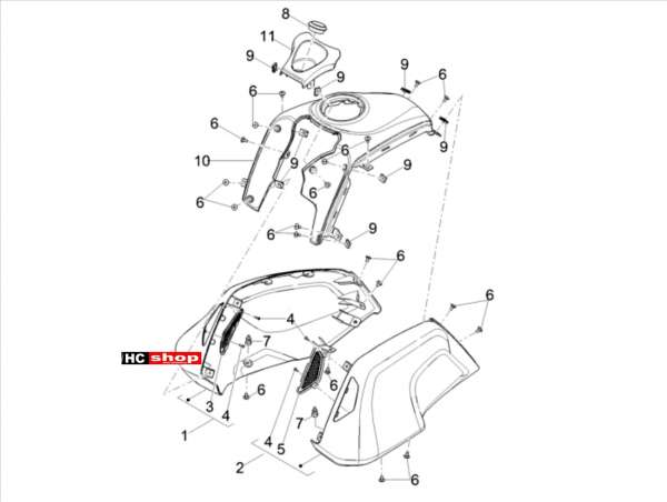 Moto Guzzi V85 TT E4 ABS Aufbau Tankabdeckung