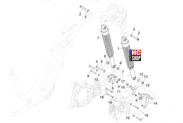 Piaggio MP3 310 HPE Sport E5+ - Radaufhängungen - Hintere Radaufhängung-Stossdämpfer