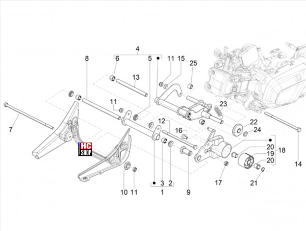 Piaggio Beverly 400 HPE E5 Radaufhängung Schwingarm
