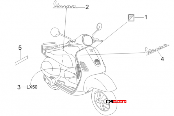 Vespa LX 50 4T Fahrgestell Plaketten
