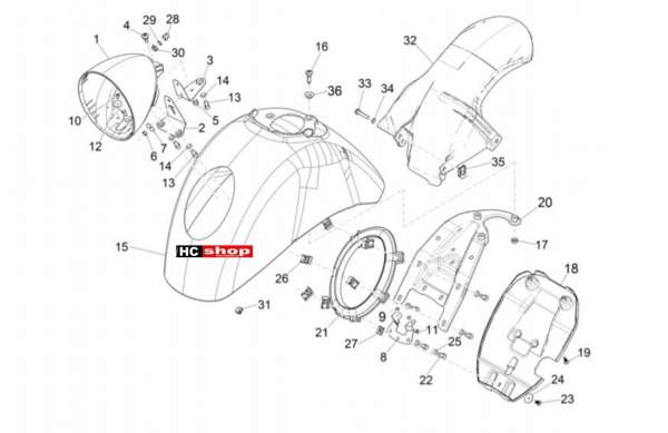 Vespa GTV 300 SEI GIORNI Fahrgestell Radgehäuse