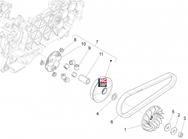 Vespa 946 125 E5 Motor - Riemenscheibe