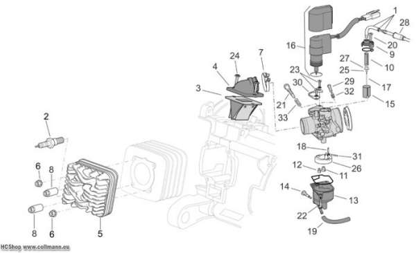 Aprilia Zylinderkopf Scarabeo 2T E2 eng.Piaggio 50